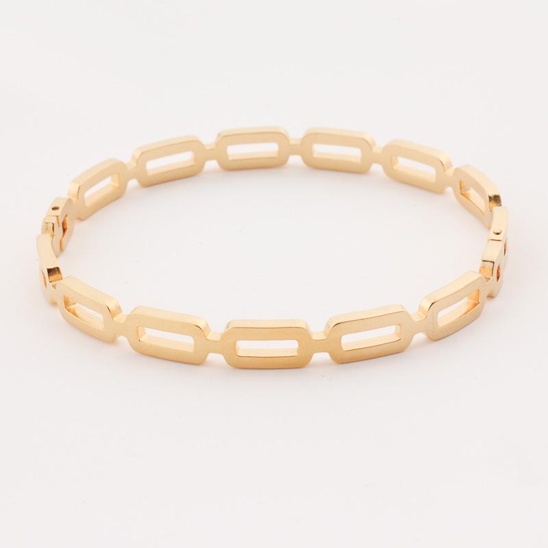 european and american fashion ins style rose gold titanium steel bracelet stainless steel hollow rectangular chain with mouth bracelet Item Picture