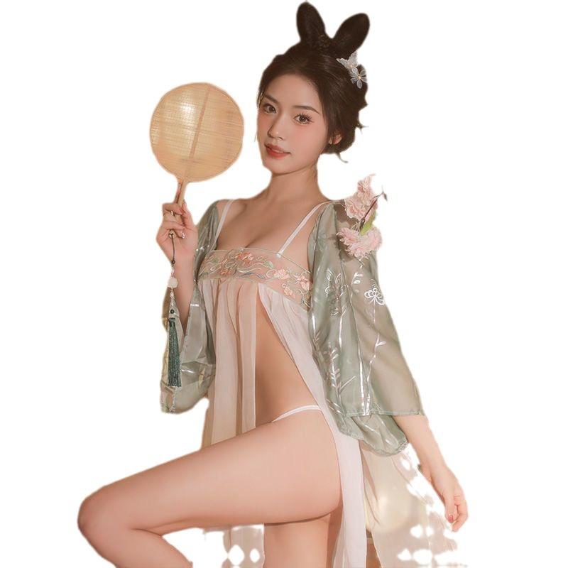 New Ancient Costume plus Size Han Chinese Clothing Suits Pajamas Women's Sexy Ancient Apron Uniform Chiffon Nightdress Item Picture