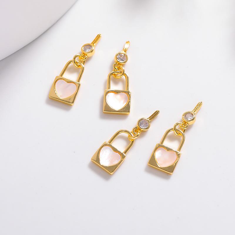 new real shell love key lock copper plated real gold pendant diy jewelry accessories Specification drawing