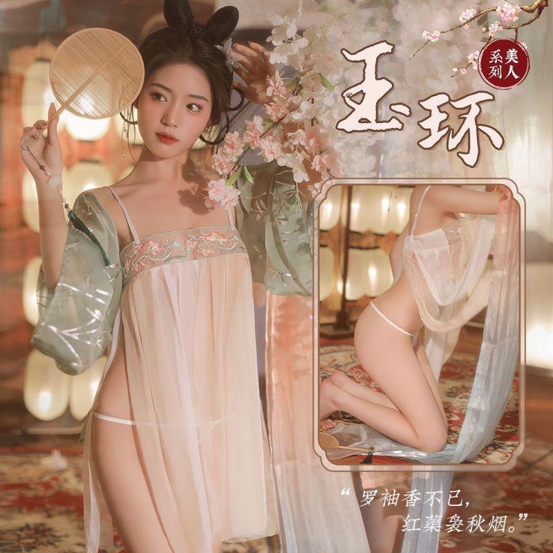 New Ancient Costume plus Size Han Chinese Clothing Suits Pajamas Women's Sexy Ancient Apron Uniform Chiffon Nightdress details Picture