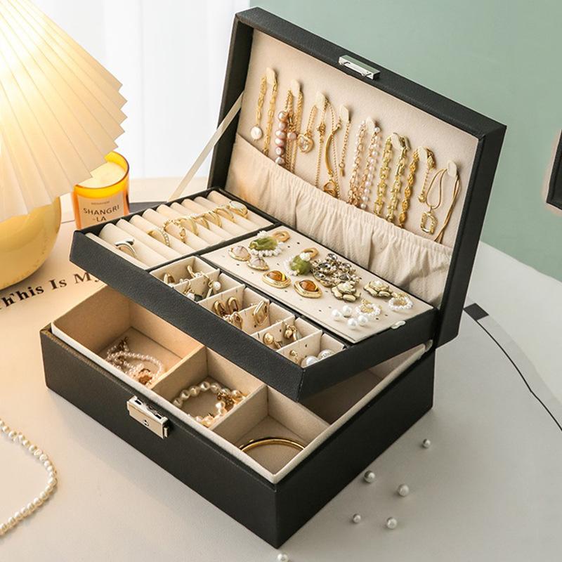 double layer with lock jewellery box necklace box ring box jewelry box stud earrings earring storage box bracelet packaging box thumbnail