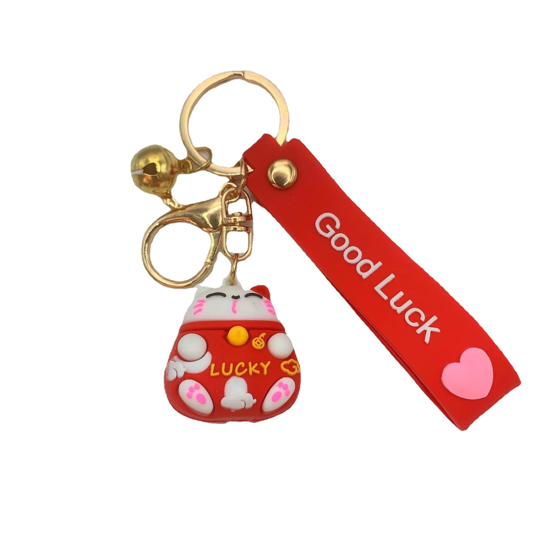 cartoon fortune cat keychain pendant pvc three-dimensional doll couple bag ornaments practical small gift factory wholesale Item Picture