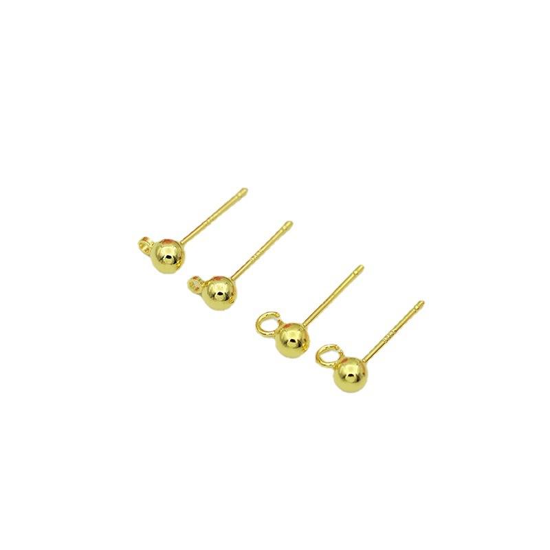 Color Retention 14K Gilded Glossy Beanie Auricular Needle Sterling Silver Needle with Hanging Ring Copper Plating 18K Real Gold Champagne KC Gold Ear-Ring Clip Item Picture