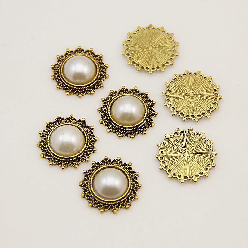 ancient gold inlay 14mm pearl crystal hollow flower all-match korean hair accessories flower plate accessories diy ornament accessories details Picture