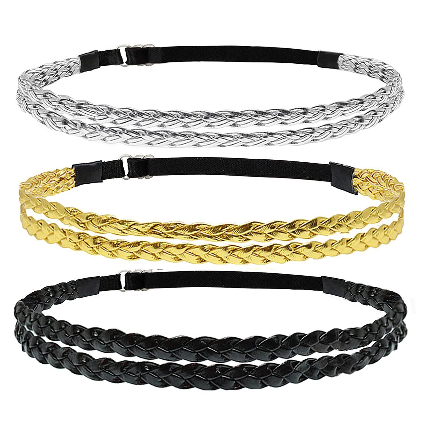 adjustable elastic woven headband double woven three-strand twisted gold silver european and american cross-border simple style hair accessories Application Scenario