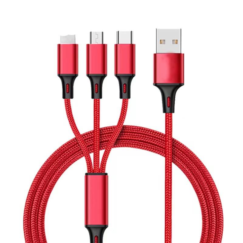 three-in-one data cable three-in-one multi-head phone fast charge wire factory wholesale android type-c braided charging cable Item Picture