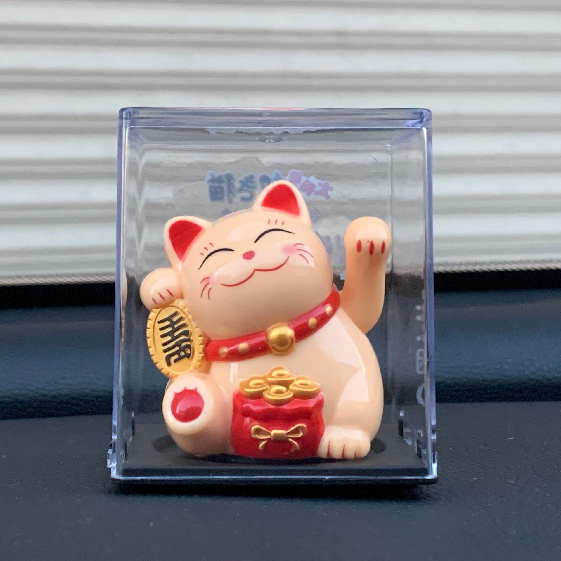 mini 2-inch solar shaking hand solar fortune cat car cartoon creative decoration front desk decoration auspicious Specification drawing