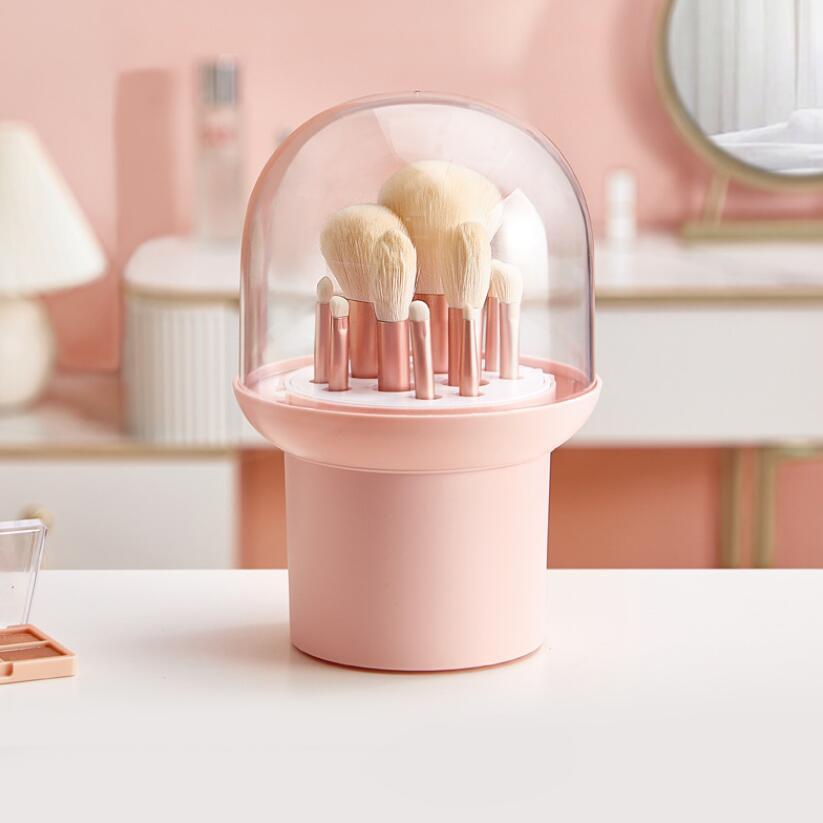 japanese and korean round makeup brush storage box four-format spacer good-looking chalk eye shadow cosmetics storage container full figure