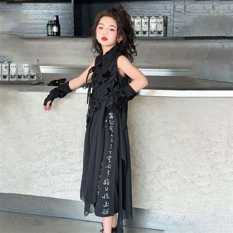 girls' new chinese style top spring and summer new children's national style gauze skirt girls sleeveless tang costume han costume suit performance clothes details Picture