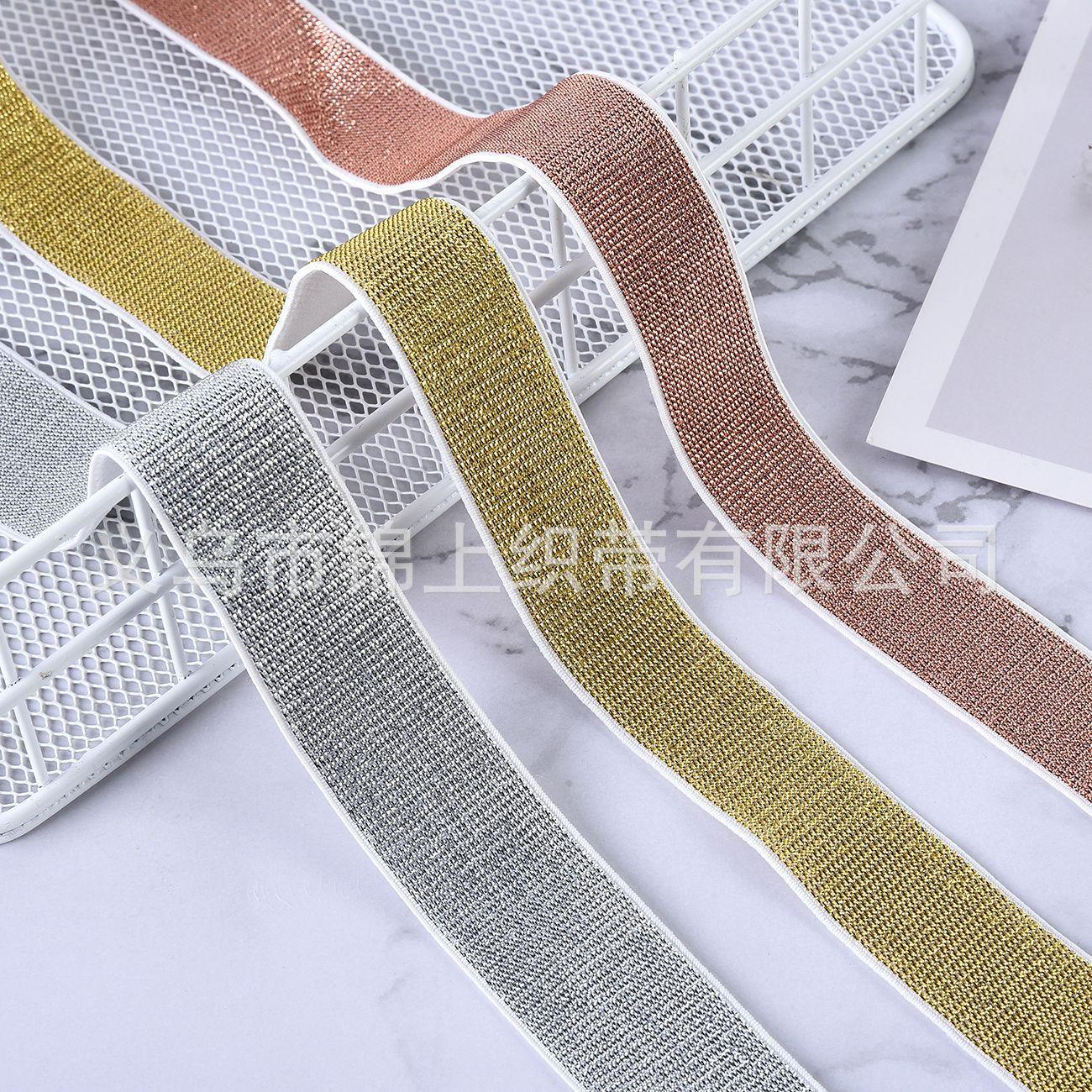 Clothing Accessories Ribbon Elastic Band Spring and Summer Women's Clothing Dress Belt Accessories 2cm Gold and Silver Color Thread Nylon Ribbon details Picture