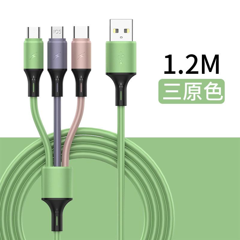 wholesale macaron liquid three-in-one data cable usb fast charge line for type-c android apple charging cable full figure