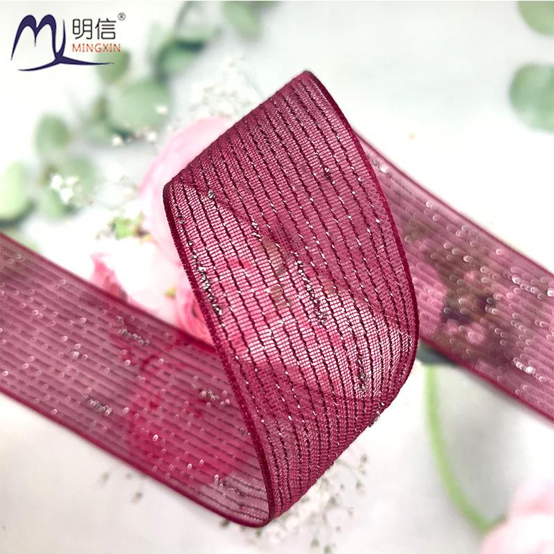 south korea ribbon gold silk bright silk silver random dot stripes organza tape diy hair accessories organza ribbon Application Scenario