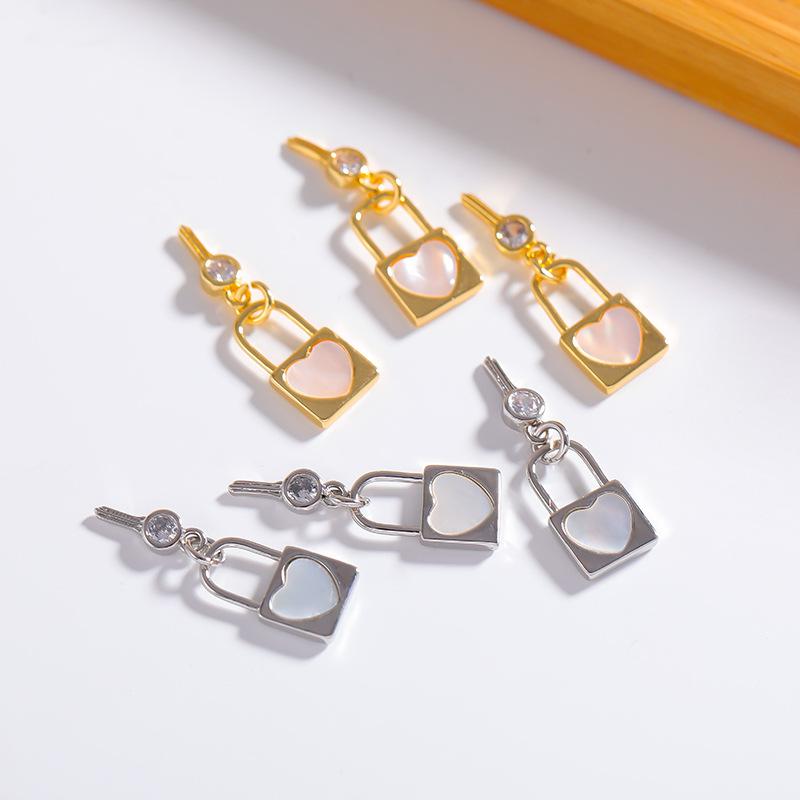 new real shell love key lock copper plated real gold pendant diy jewelry accessories Item Picture