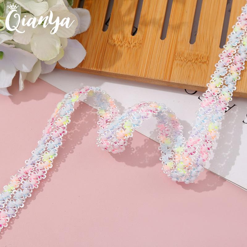 1.5cm double row crown fish silk colorful nylon lace gold white background headwear hair accessories decorative accessories wholesale Specification drawing
