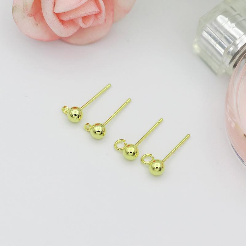 Color Retention 14K Gilded Glossy Beanie Auricular Needle Sterling Silver Needle with Hanging Ring Copper Plating 18K Real Gold Champagne KC Gold Ear-Ring Clip details Picture
