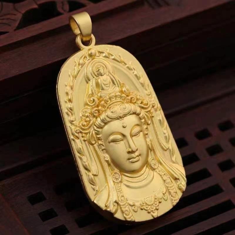 new vietnam placer gold pendant necklace ping an mazu pendant guanyin necklace pendant safety buckle pendant gold ring details Picture