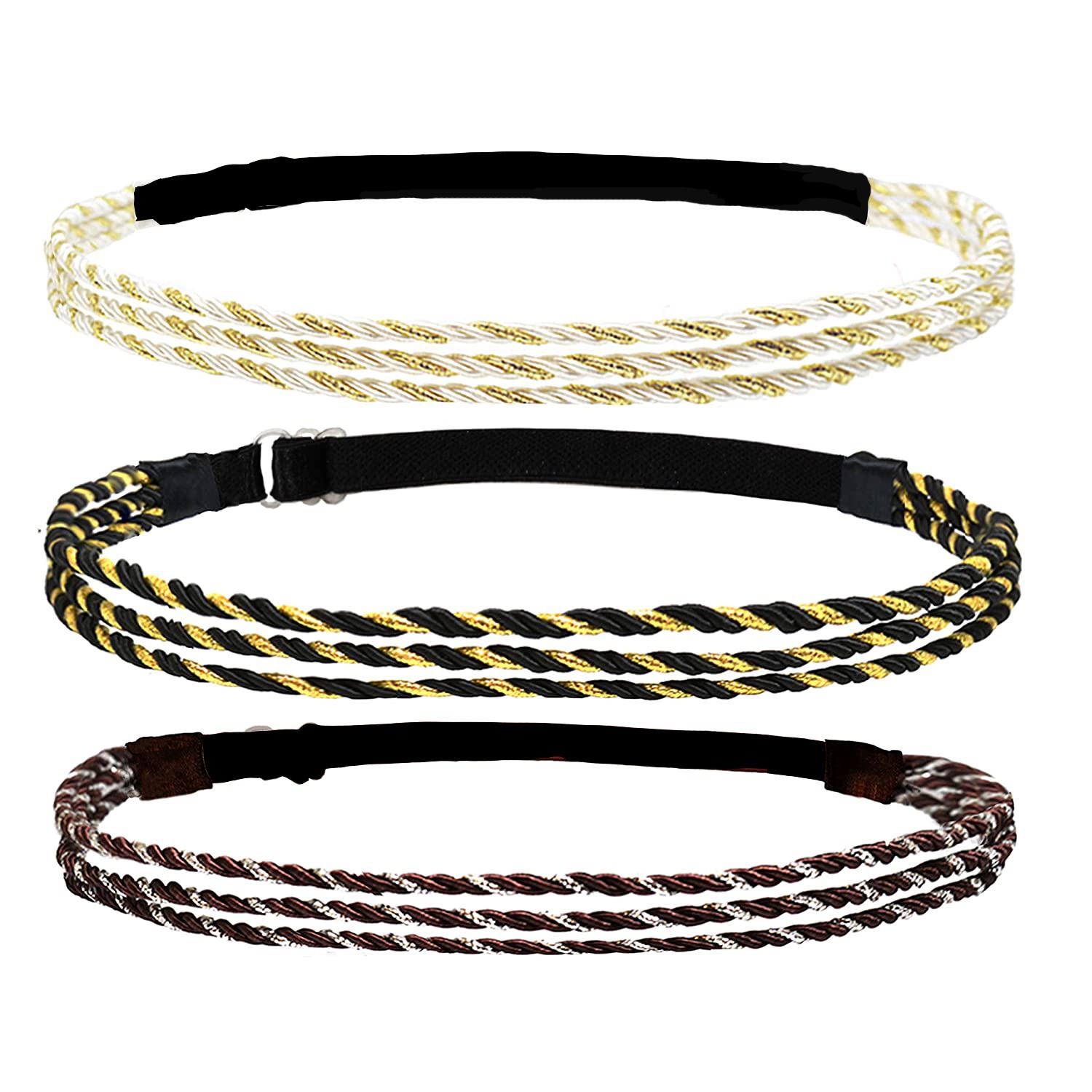 adjustable elastic woven headband double woven three-strand twisted gold silver european and american cross-border simple style hair accessories details Picture