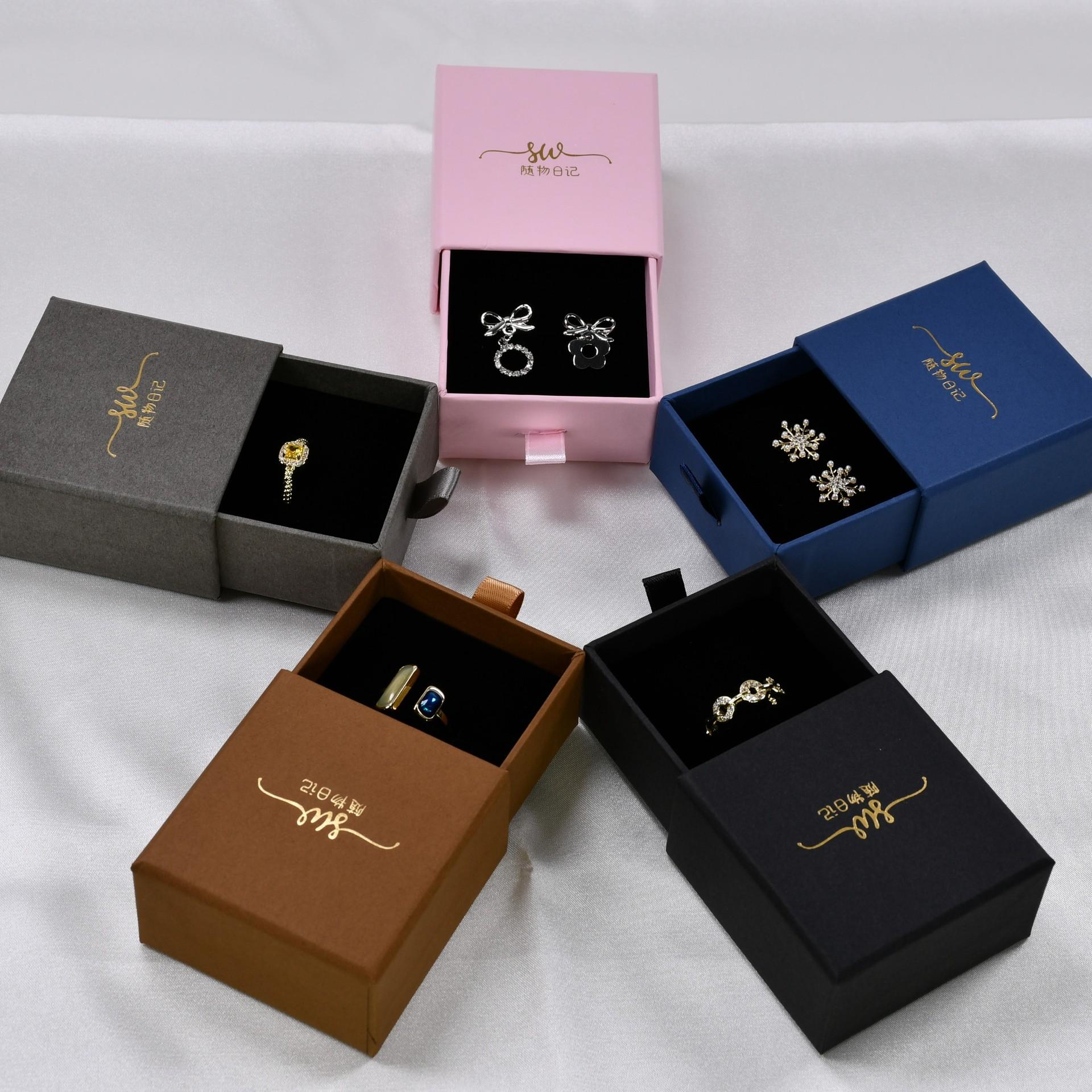 huameng factory custom simple drawer jewellery box earring ring packaging paper box logo can be printed