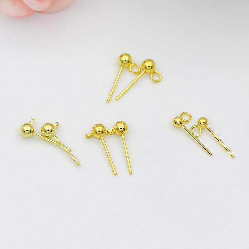 Color Retention 14K Gilded Glossy Beanie Auricular Needle Sterling Silver Needle with Hanging Ring Copper Plating 18K Real Gold Champagne KC Gold Ear-Ring Clip Specification drawing