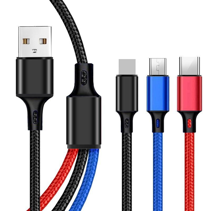 three-color three-in-one data cable 2.4a fast charge suitable for android type-c mobile phone charging cable logo formulation full figure
