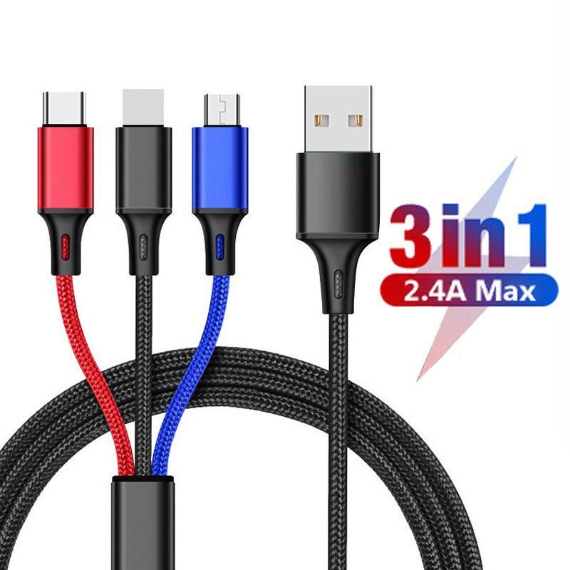 three-color three-in-one data cable 2.4a fast charge suitable for android type-c mobile phone charging cable logo formulation Specification drawing