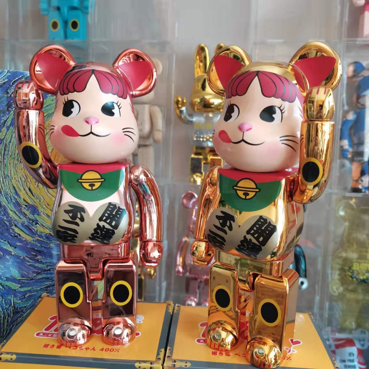 Bearbrick Violent Bear Electroplating Powder Gold Green Collar Milk Girl Best Fortune Cat Bearbrick 400% details Picture