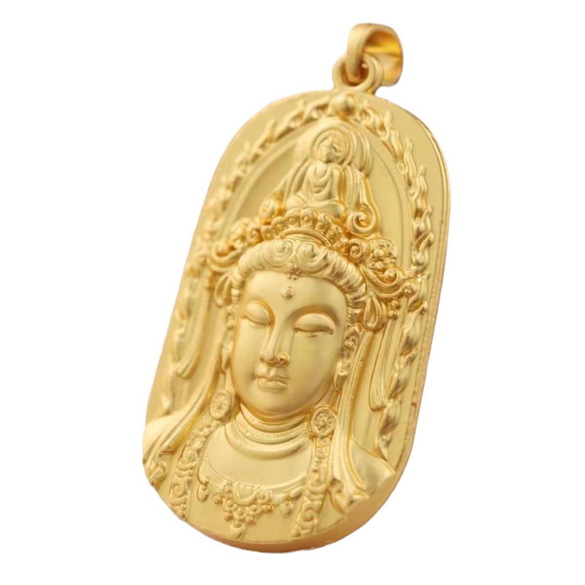 new vietnam placer gold pendant necklace ping an mazu pendant guanyin necklace pendant safety buckle pendant gold ring Item Picture