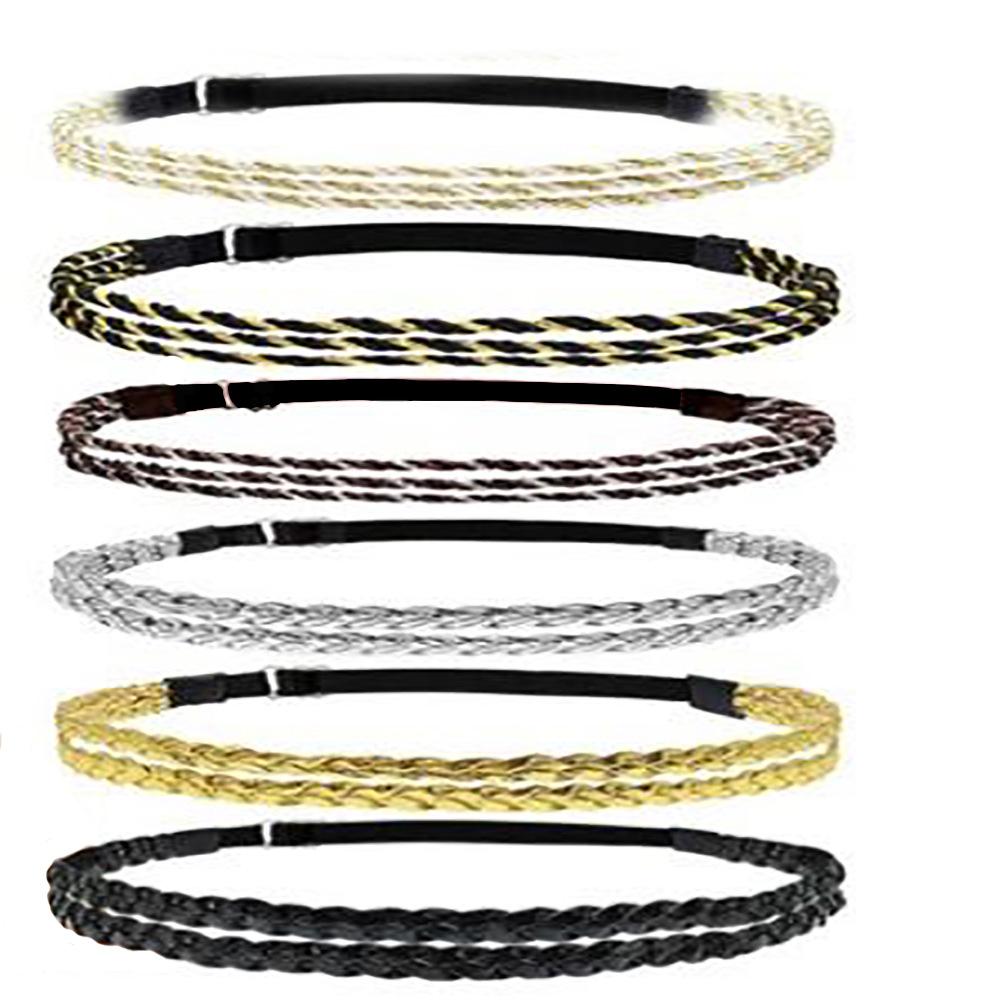 adjustable elastic woven headband double woven three-strand twisted gold silver european and american cross-border simple style hair accessories Item Picture