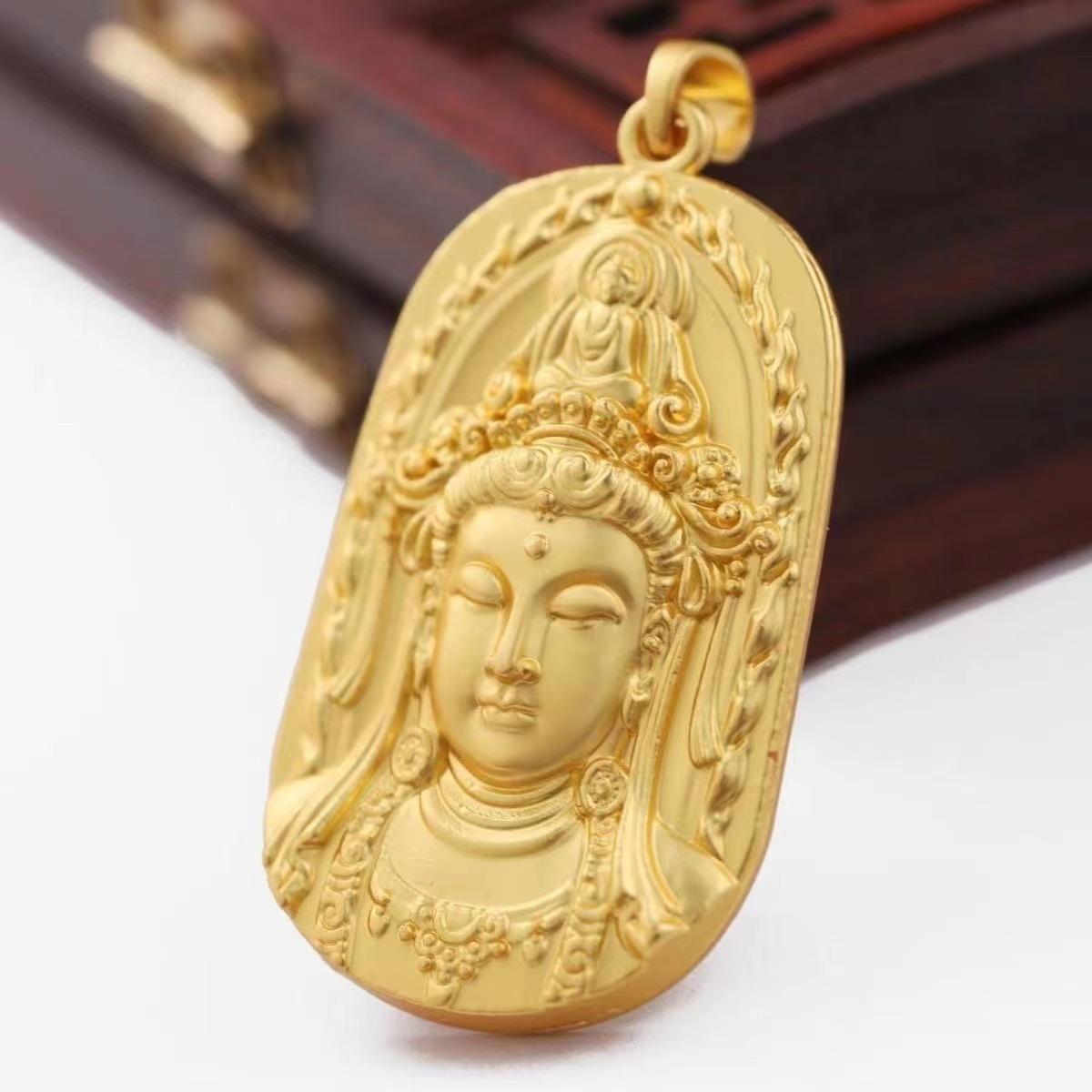 new vietnam placer gold pendant necklace ping an mazu pendant guanyin necklace pendant safety buckle pendant gold ring full figure