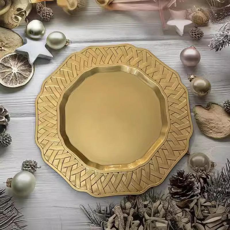wholesale spray paint fruit plate silver good-looking customer gift decoration tray dim sum plate paint gold charger details Picture
