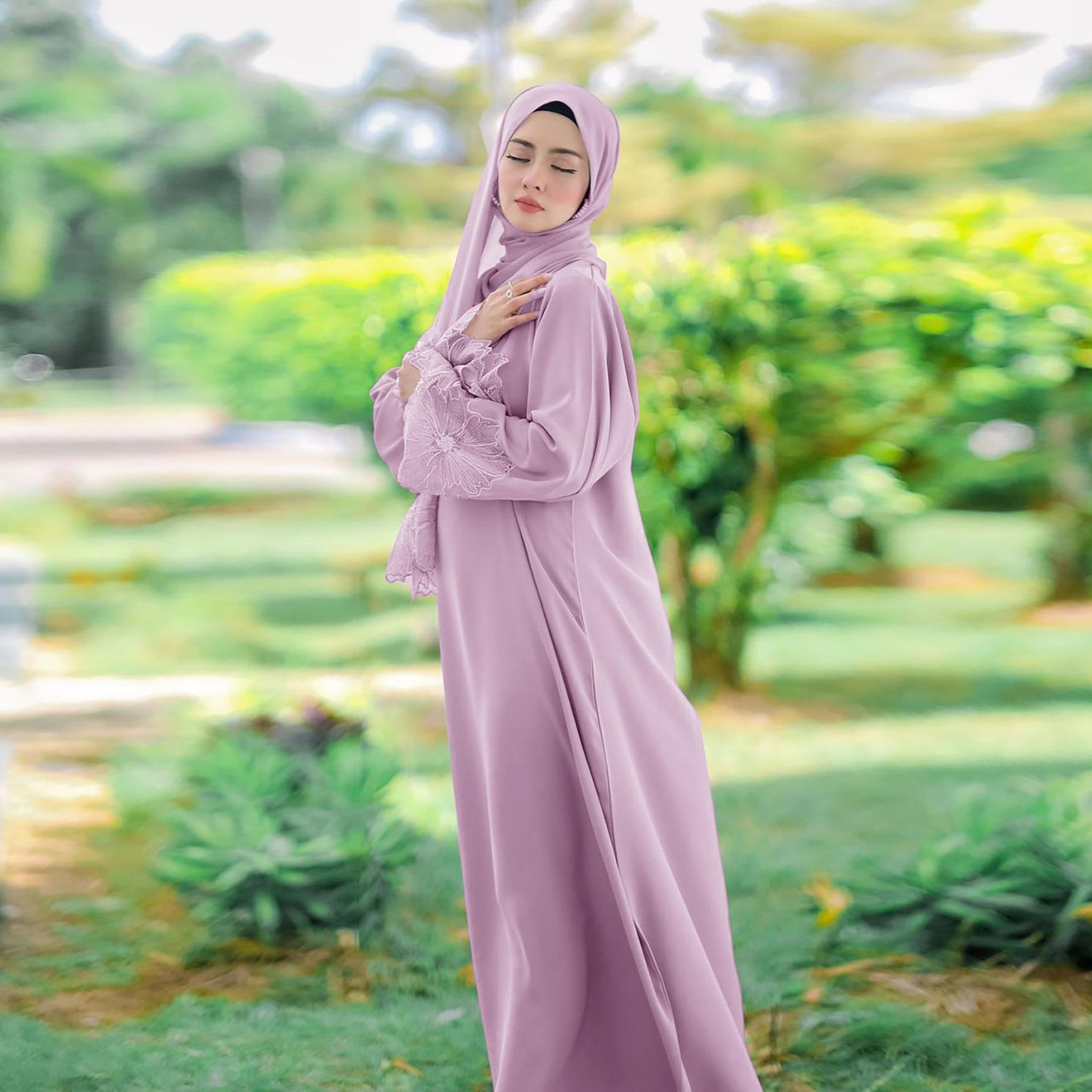 m189# diamond-free seven-color middle east foreign trade women's clothing muslim women's robes malay indonesia dress with headscarf Specification drawing