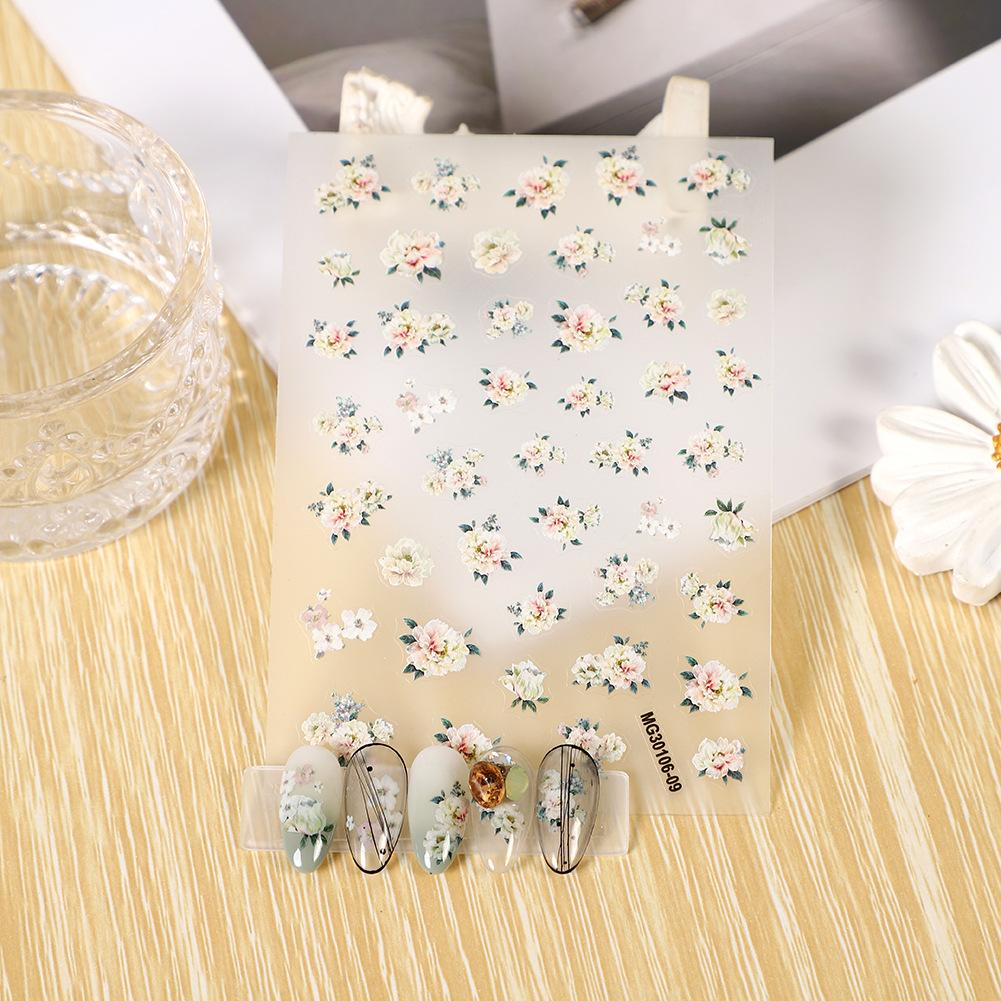 rose nail art thin tough adhesive nail sticker oil painting flower painting vintage cream floral stickers painting stickers waterproof wholesale Specification drawing