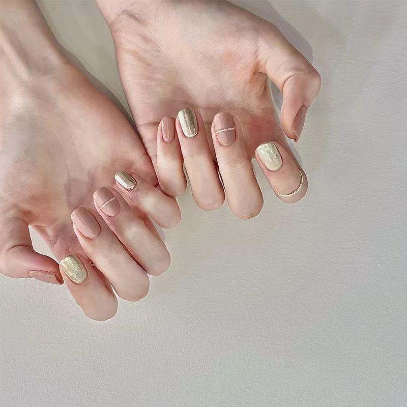 autumn and winter nude pink wear nail internet celebrity nail art finished metal feeling fake nails advanced white nail sticker nail tip details Picture