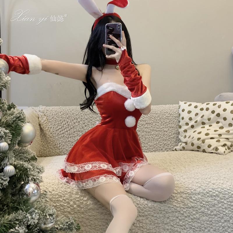 fairy fairy sexy christmas clothes pure red want lace dress suit new year battle robe role play uniform female s3 Specification drawing