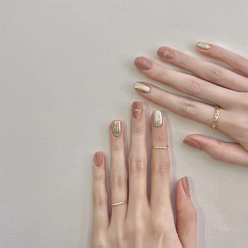 autumn and winter nude pink wear nail internet celebrity nail art finished metal feeling fake nails advanced white nail sticker nail tip Specification drawing