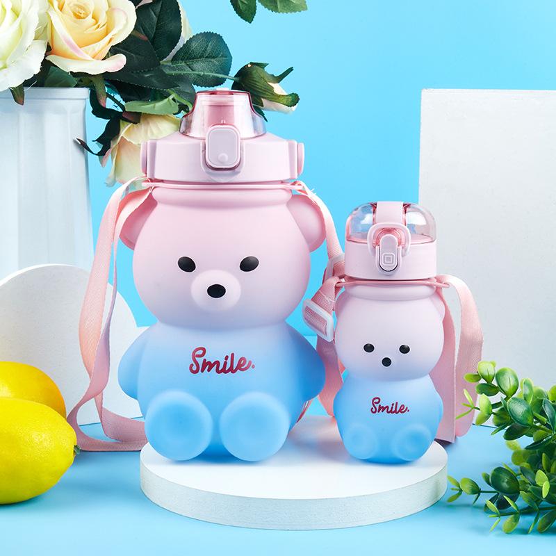 Spray Paint Cup Set Bear for School Big Belly Cup Girls Good-looking Summer Cute Water Bottle Straw Anti-Fall Cup Specification drawing