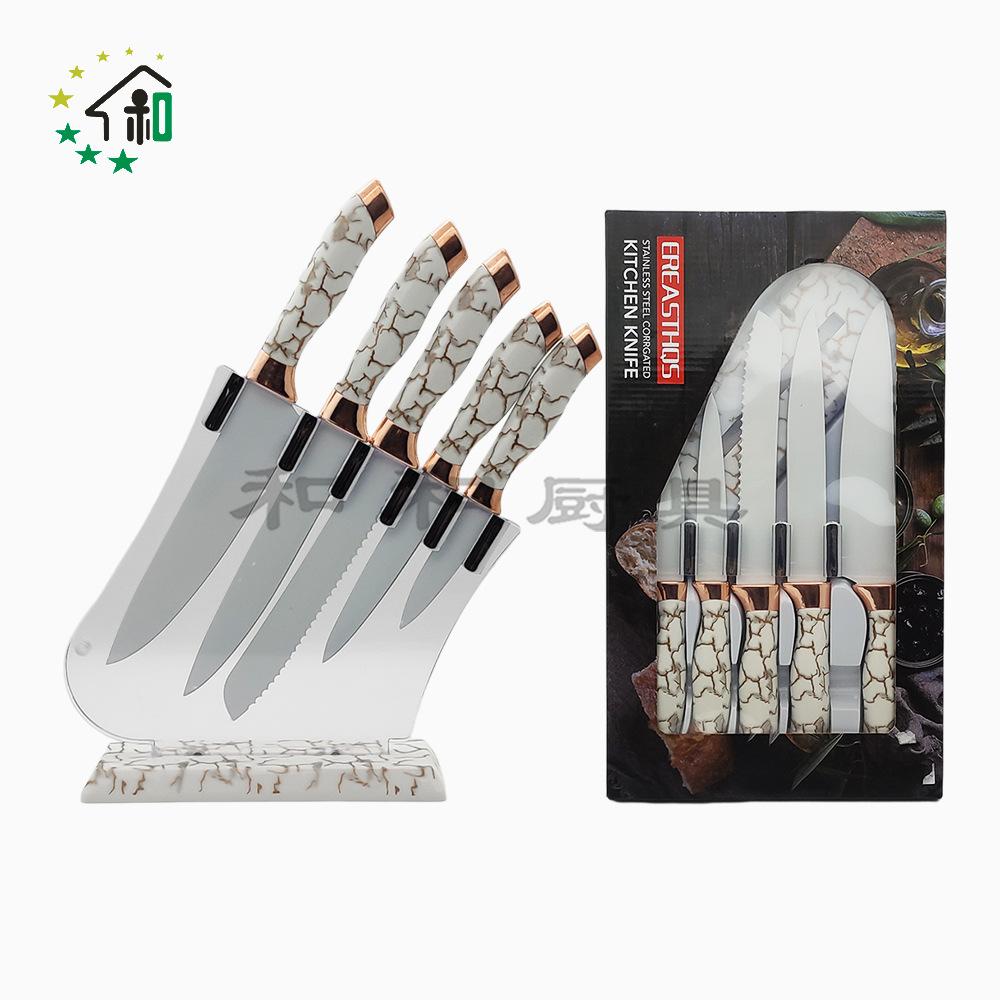 new diamond with knife holder household kitchen knife for women only stainless steel spray paint slicing knife meat cutting fruit knife combination Item Picture
