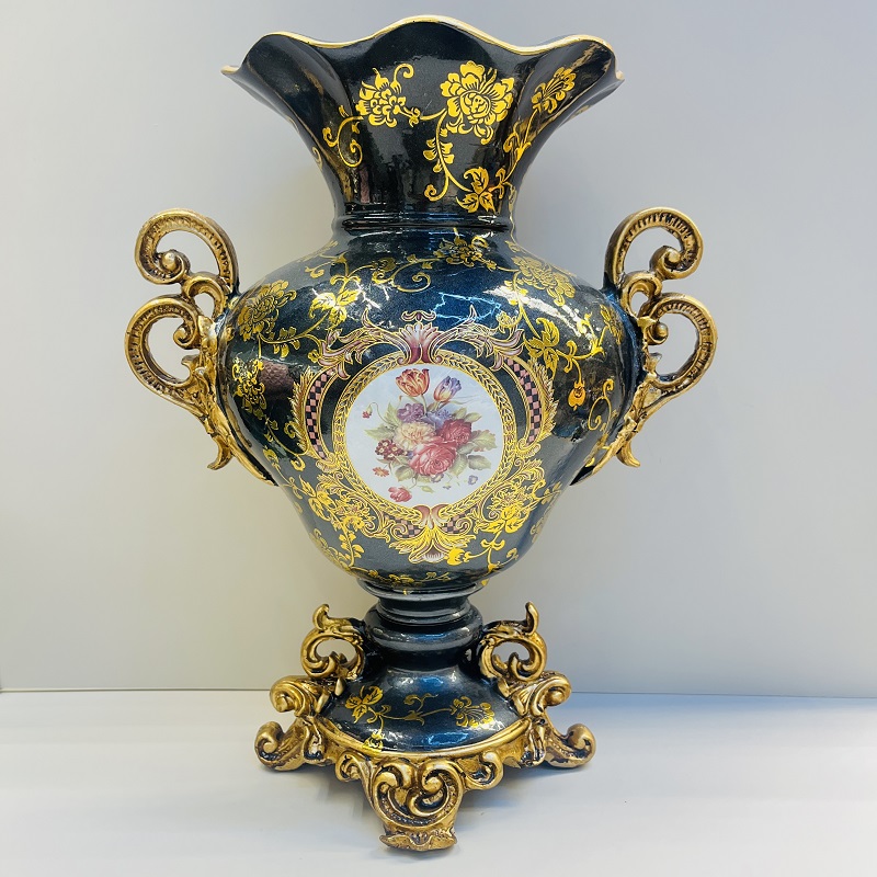 Black and gold fruit plate, tissue box, vase, high-end home flower arrangement, hotel living room decoration, resin flower arrangement, decoration, home decoration, vase, large vase, TV cabinet decoration, hotel home decoration handicrafts Specification image