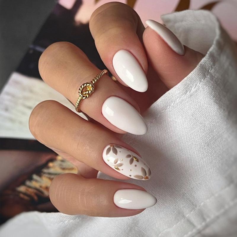 wearing nail european and american fashion minimalist flower nail art rose pink french gold foil line plum blossom foreign trade ins style nail tip full figure