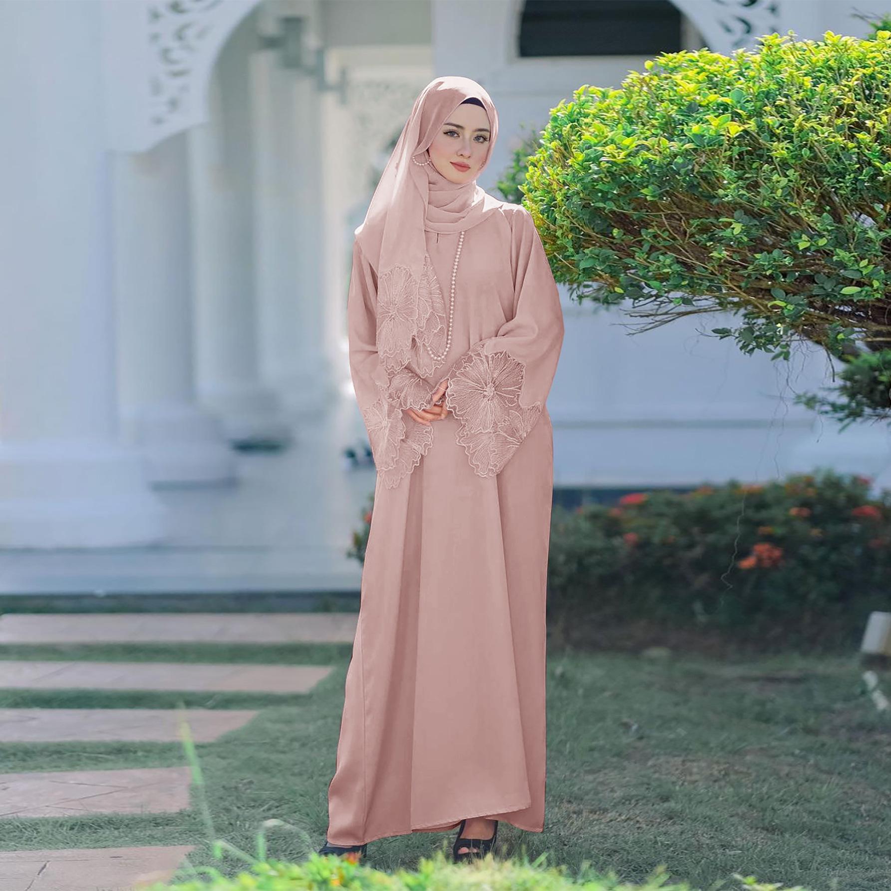m189# diamond-free seven-color middle east foreign trade women's clothing muslim women's robes malay indonesia dress with headscarf details Picture