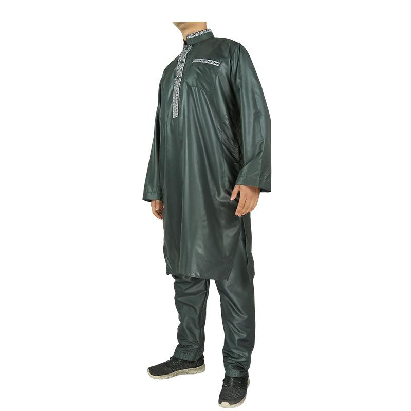 wholesale new polyester embroidered arabic robe two-piece set stand collar long sleeve slim fit fashion islamic clothing Application Scenario