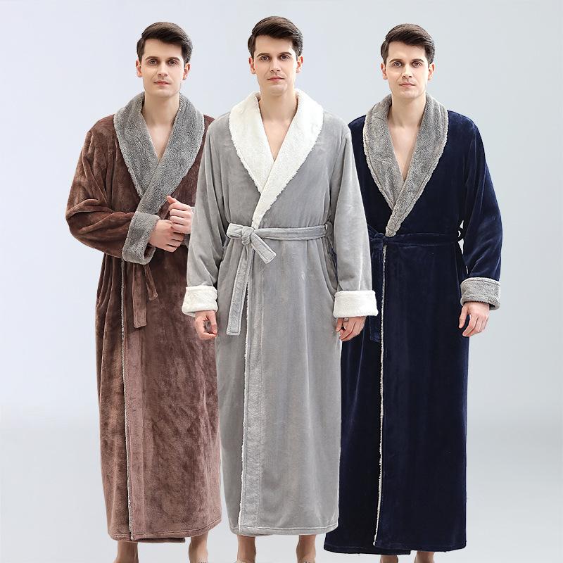 home winter thickened flannel nightgown autumn winter robe lengthened couple cross-border men's bathrobe homewear full figure