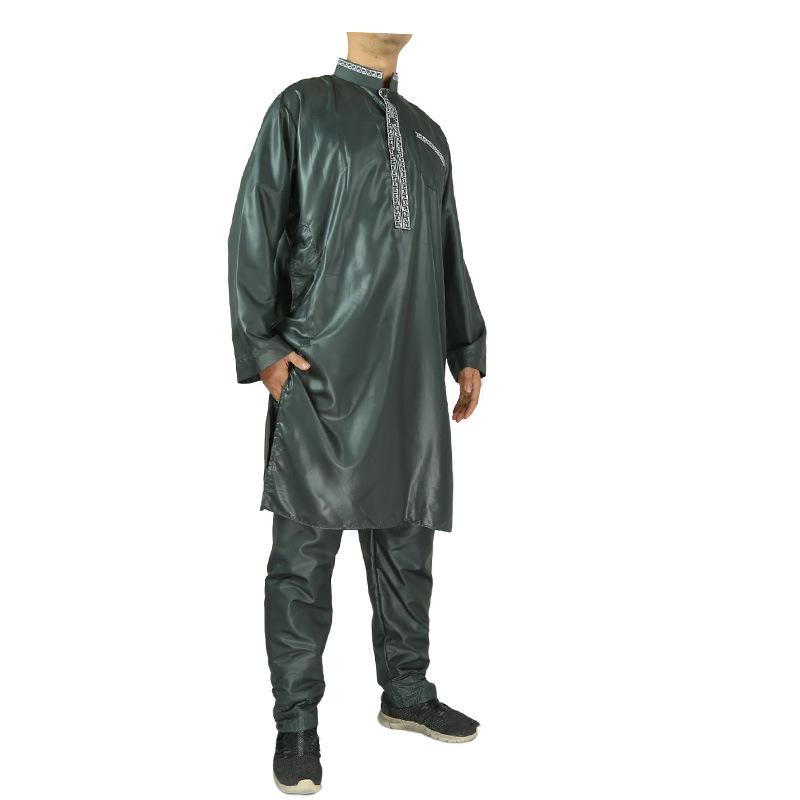wholesale new polyester embroidered arabic robe two-piece set stand collar long sleeve slim fit fashion islamic clothing Specification drawing
