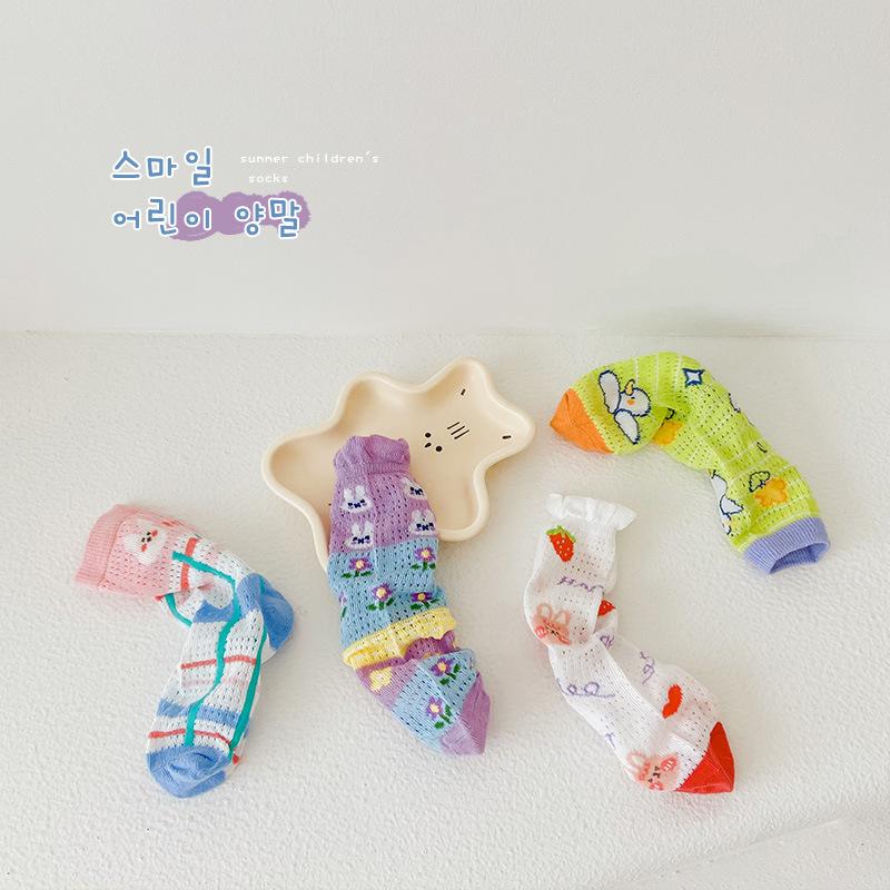 children's socks wholesale ins summer thin cartoon illustration sexy silk stockings cotton children mesh stockings Item Picture