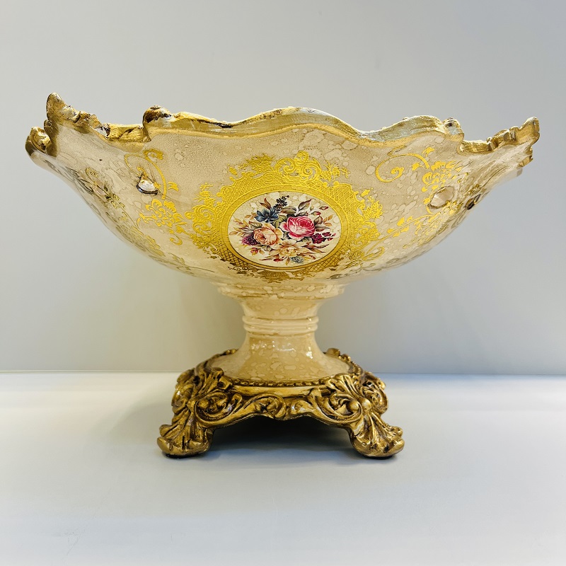 Golden fruit plate, tissue box, vase, high-end home flower arrangement, hotel living room decoration, resin flower arrangement, decoration, home decoration, vase, large vase, TV cabinet decoration, ceramic vase, hotel decoration handicraft Item Picture