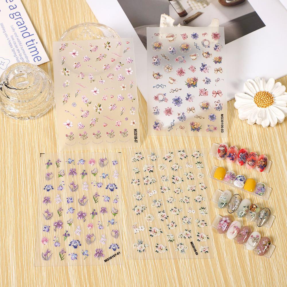 rose nail art thin tough adhesive nail sticker oil painting flower painting vintage cream floral stickers painting stickers waterproof wholesale full figure