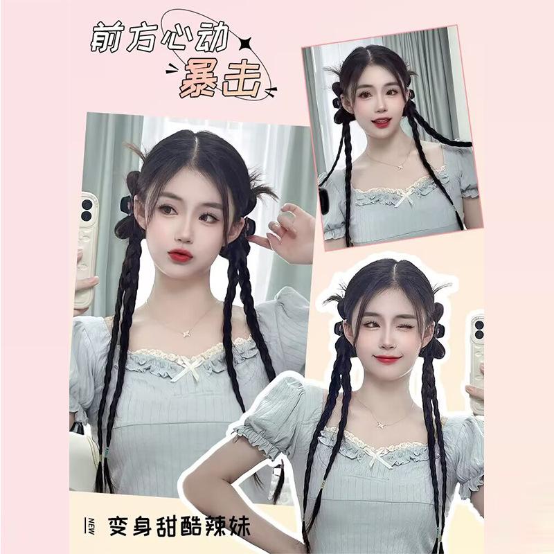 Boxing Braid Wig Female Horse Tail Subnet Red Twist Braid Three-Strand Braid Dreadlocks Pair Ponytail Kick Shuttlecock Horse Tail details Picture