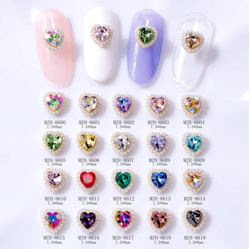 nail art love diamond three-dimensional ice through aurora champagne pink heart-shaped accessories nail accessories nail beauty ornament rhinestone Item Picture