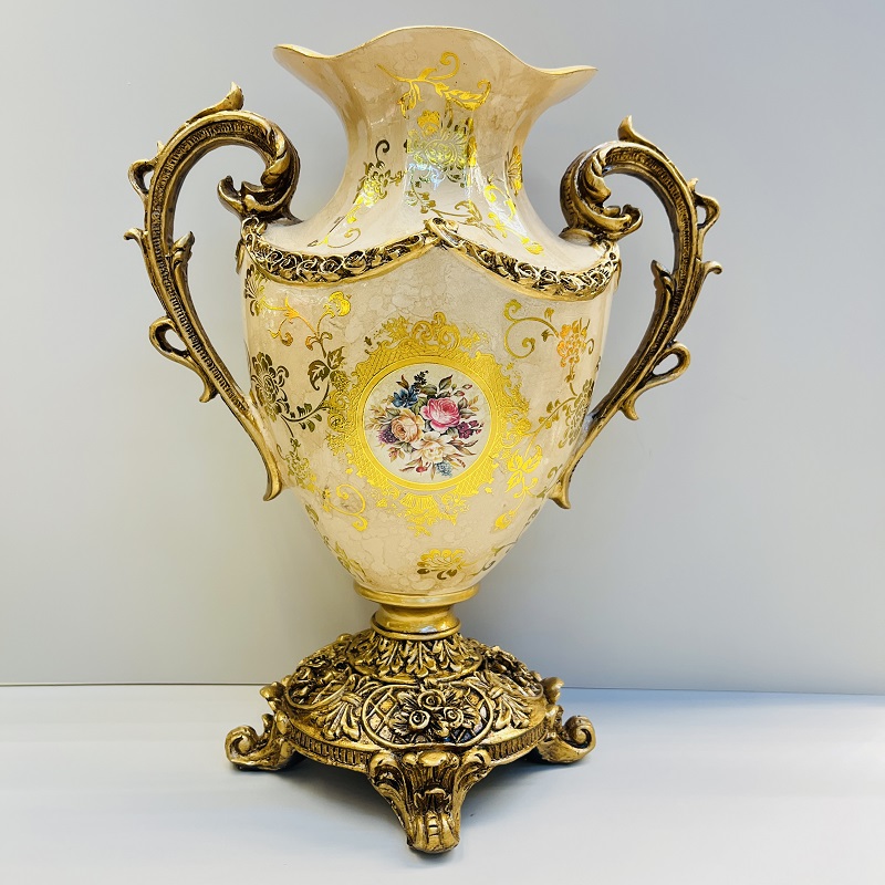 Golden fruit plate, tissue box, vase, high-end home flower arrangement, hotel living room decoration, resin flower arrangement, decoration, home decoration, vase, large vase, TV cabinet decoration, ceramic vase, hotel decoration handicraft Specification image