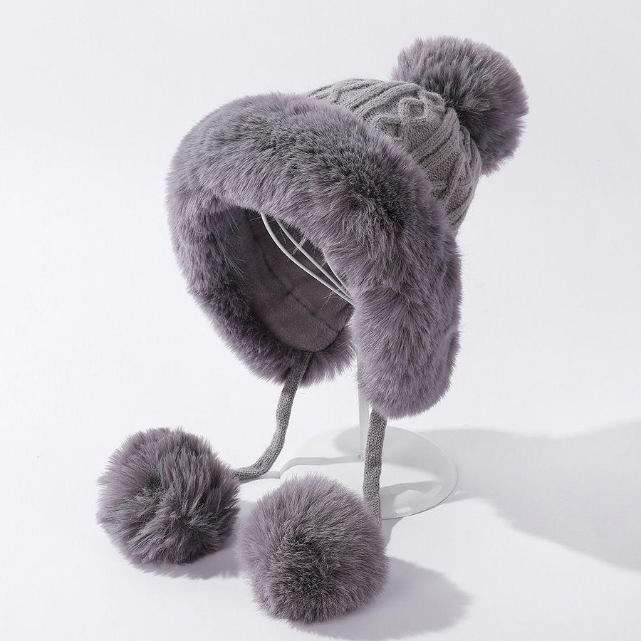 autumn and winter women's cotton cashmere sleeve cap shuttlecock cute fleece-lined thickened cold protection keep warm pure color knitted hat Item Picture
